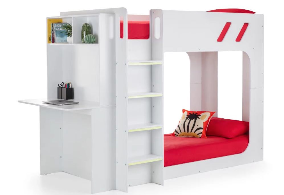 Venus White Wooden Bunk Bed with Desk